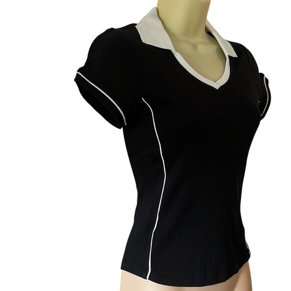 GK Elite Sportswear Black & White Athletic Knit Top Collar Fitted Size Small NWT - Picture 3 of 12